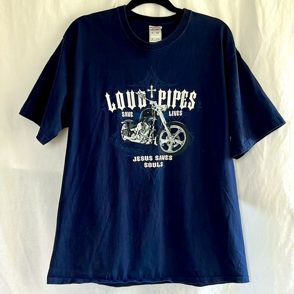 ⭐️ Fruit of the Loom short sleeve crew neck blue graphic novelty tee unisex XL